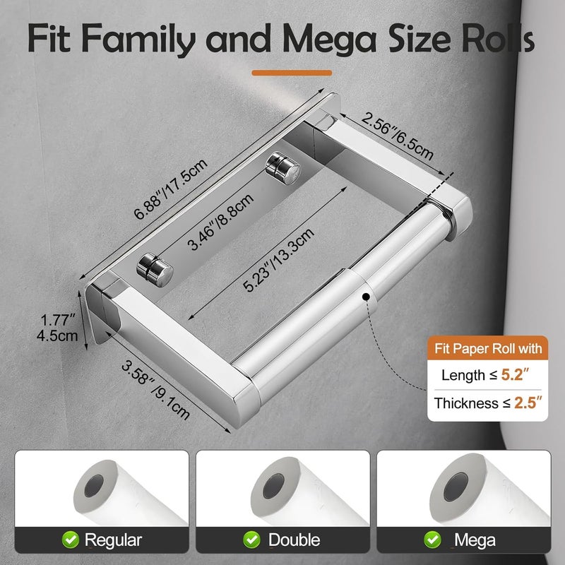 POKIM Polished Chrome Toilet Paper Holder,Self Adhesive or Screw Wall Mount Toilet Roll Holder Stainless Steel Double Post Tissue Holder for Bathroom,Commercial Toilet Paper Dispenser - Image 4